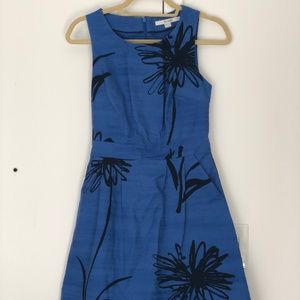 Boden blue black flower dress with pockets; garden